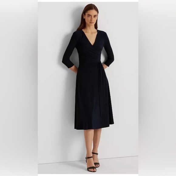 Eileen Fisher Black Midi Wrap Jersey Dress Size Xs Stretchy Soft